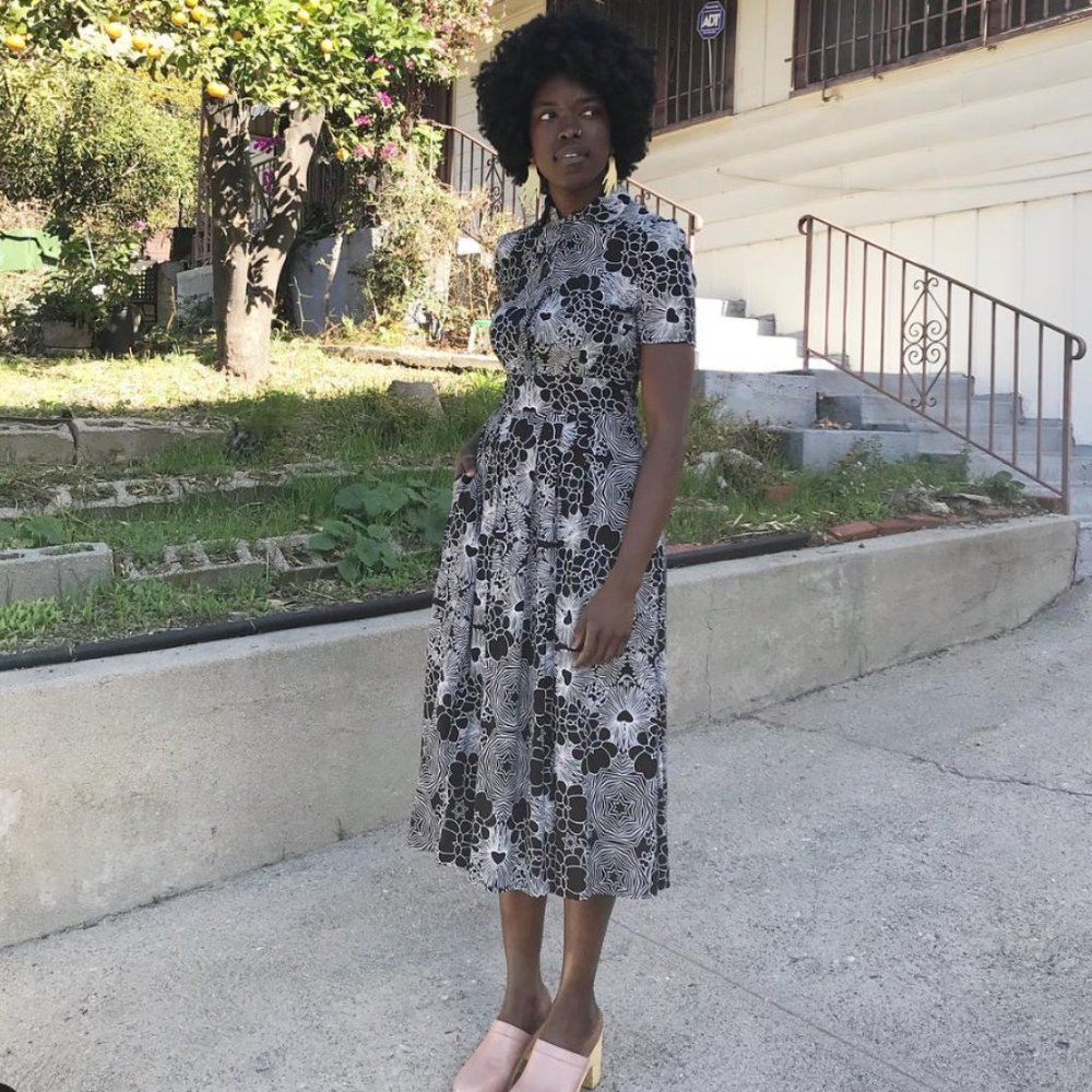 Small Nooworks Sara Gossett Black White Star Heart Floral Maxi